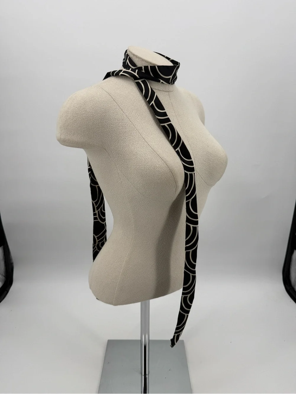 Black White Geometric Skinny Scarf Tie Accessory Silk Hair Scarf Retro Mod